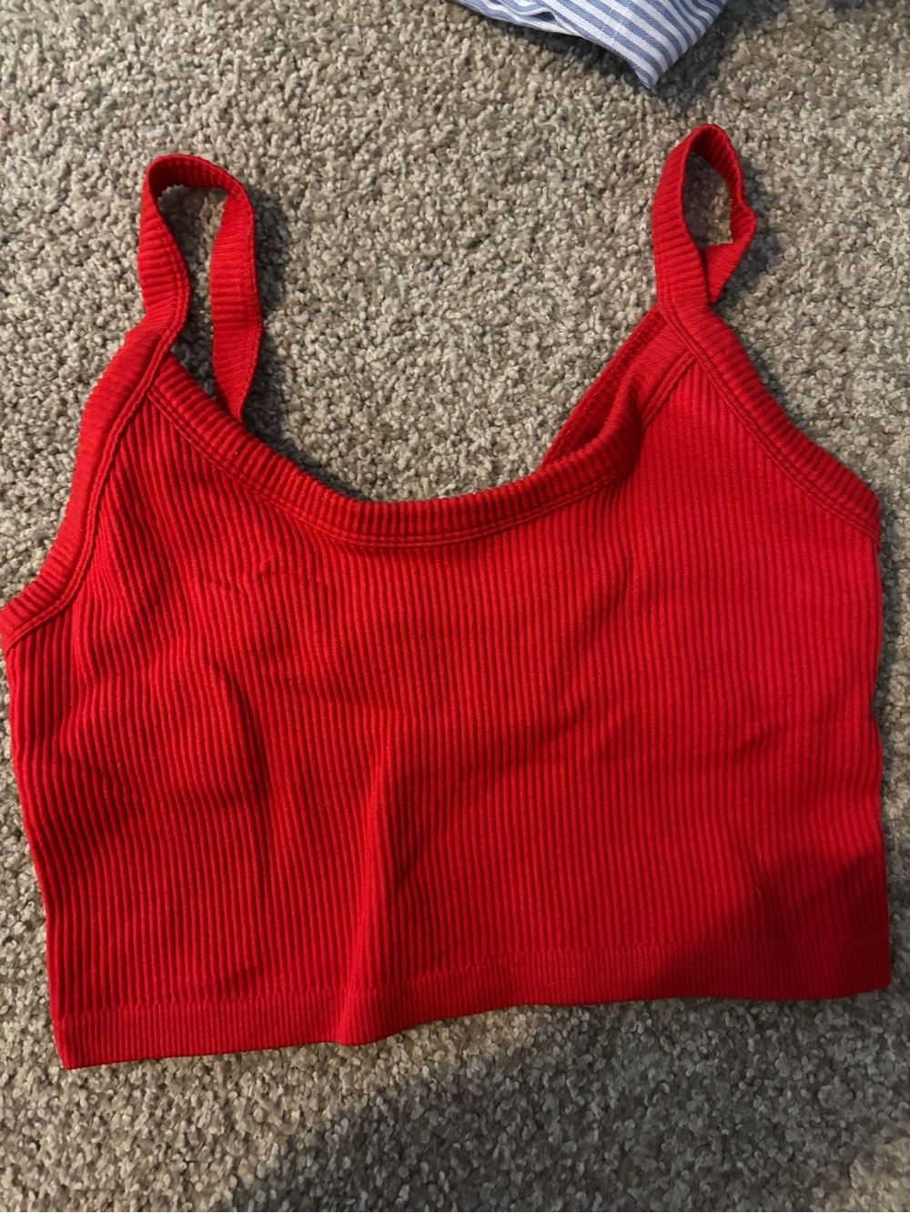 Red Ribbed Cropped Tank Top - Women